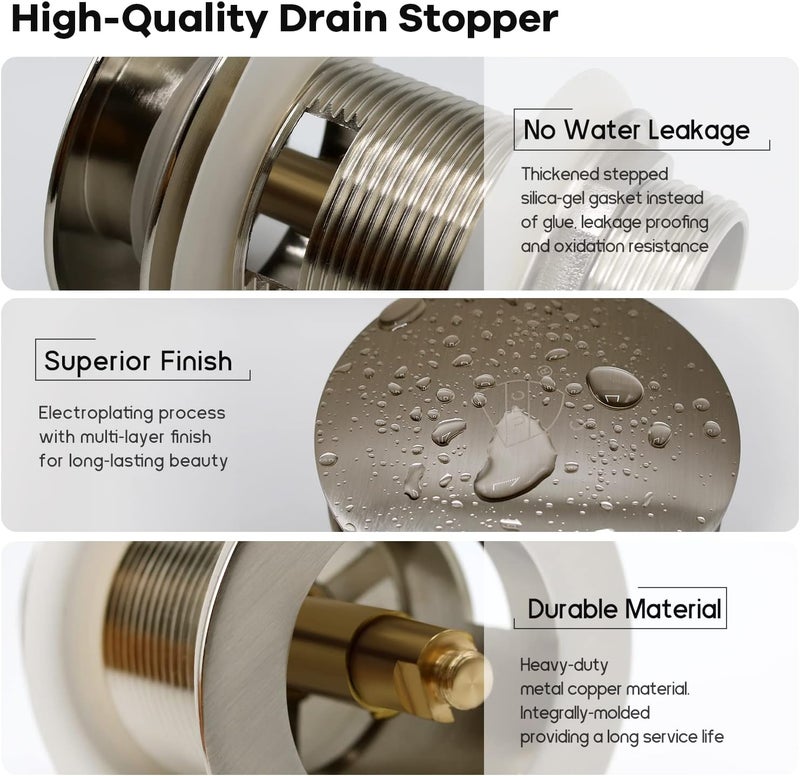 FerdY Pop-up Drain for Freestanding Bathtub, Brushed Nickel Finish, cUPC Certification, Freestanding Bathtub Drain Stopper - Image 3